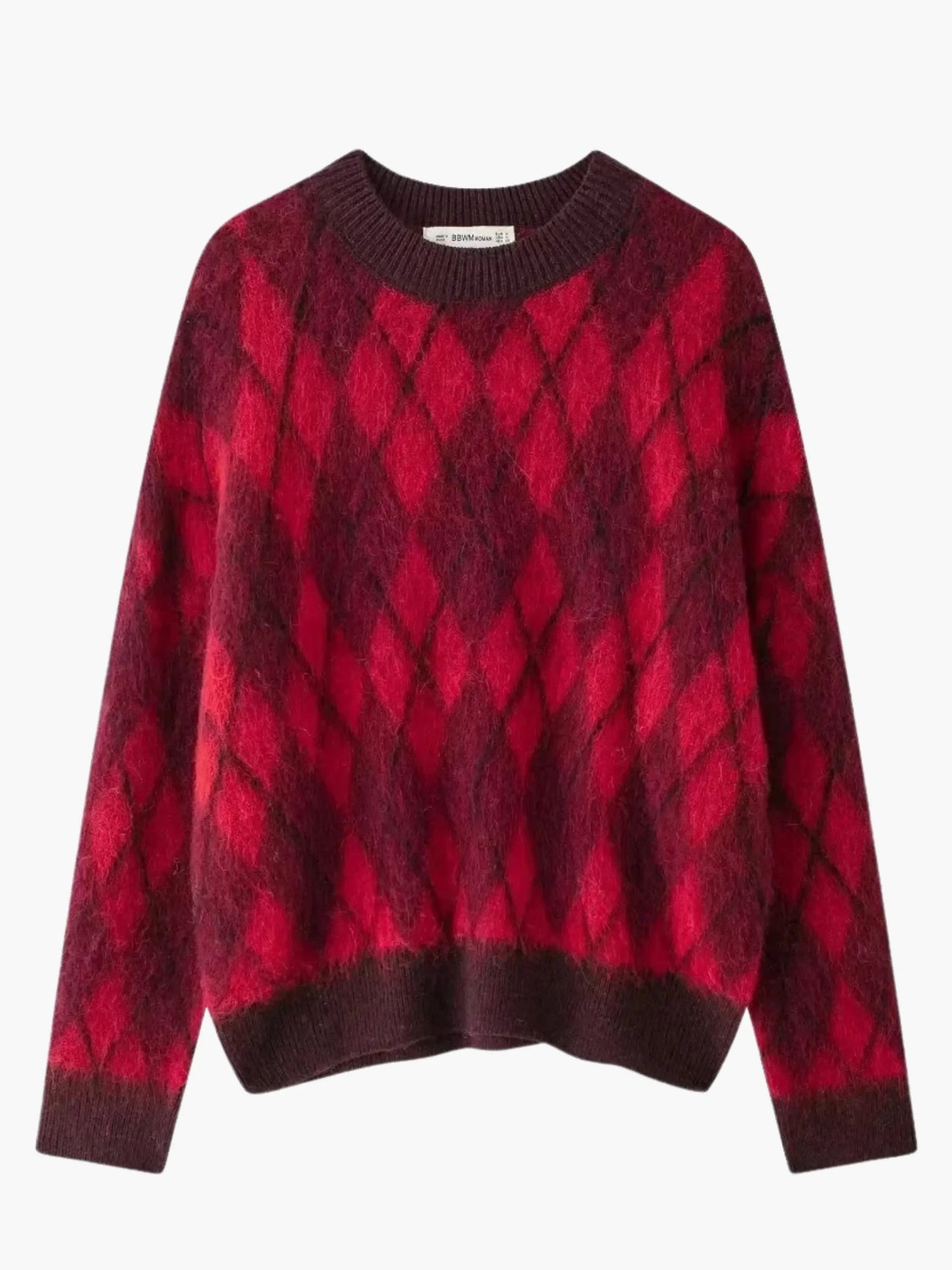 Damen Pullover Rot Argyle Muster Strick - Norvielle