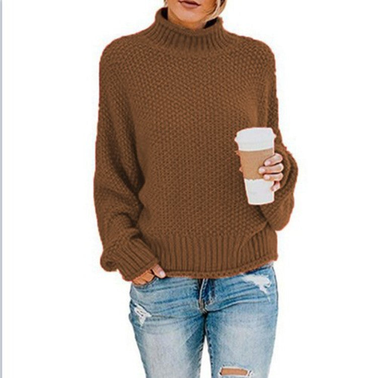 Damen Rollkragenpullover Grobstrick Kuschelig Beige