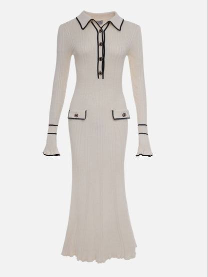 Damen Rippstrick Midikleid mit Knöpfen
