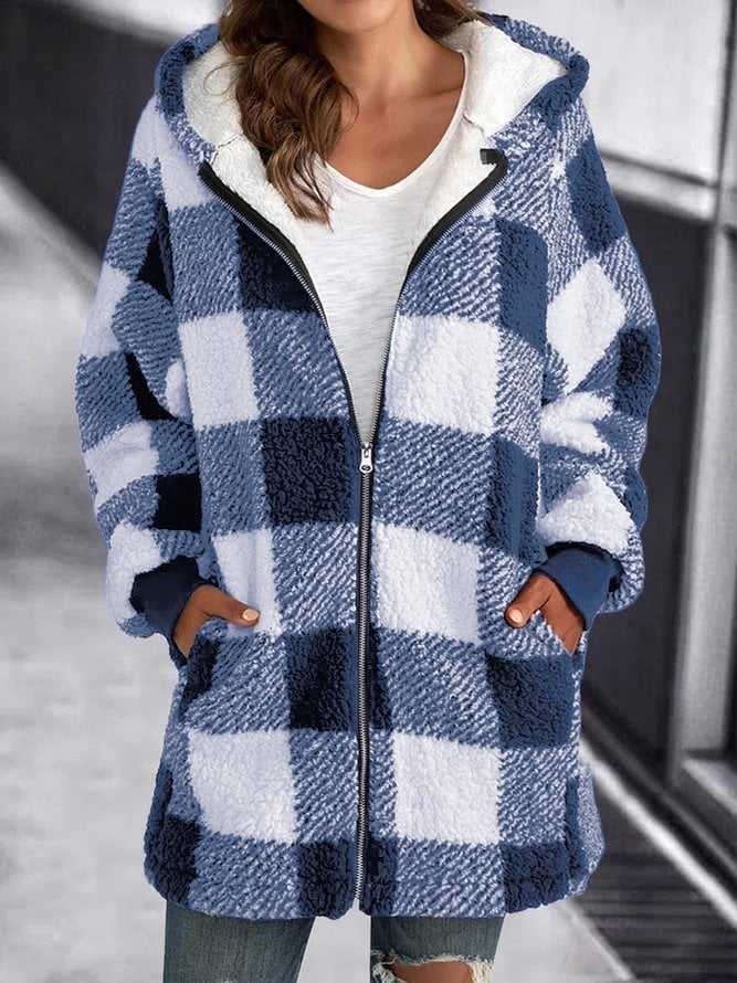 Eveloria Damen Fleece Kapuzenjacke Kariert Weich - Eveloria