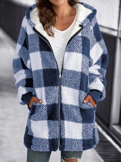 Eveloria Damen Fleece Kapuzenjacke Kariert Weich - Eveloria
