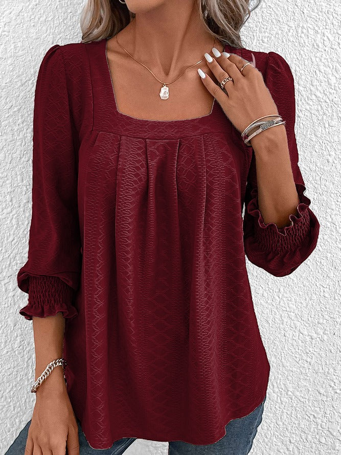 Damen Baumwollbluse Eckiger Ausschnitt