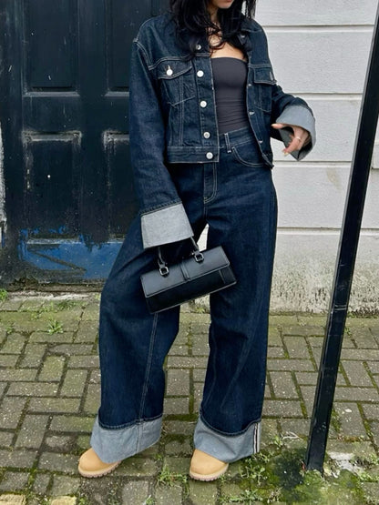 Damen Frühlings-Set Cropped-Jacke Hose