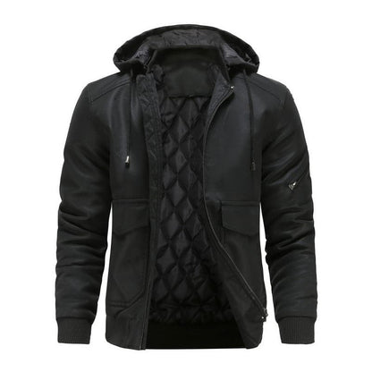 Herren Lederlook-Jacke mit Kapuze Reißverschluss