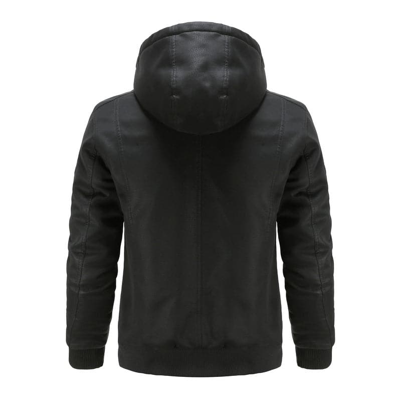 Herren Lederlook-Jacke mit Kapuze Reißverschluss