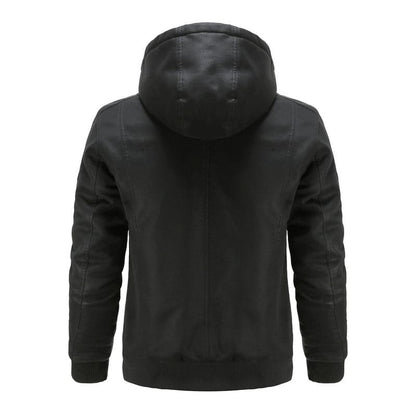 Herren Lederlook-Jacke mit Kapuze Reißverschluss