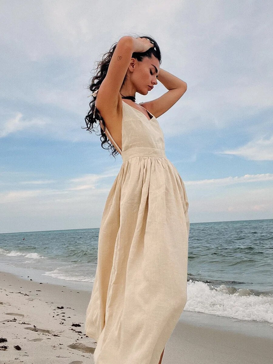Eveloria Damen Strandkleid Rückenfrei Leicht Sommerkleid