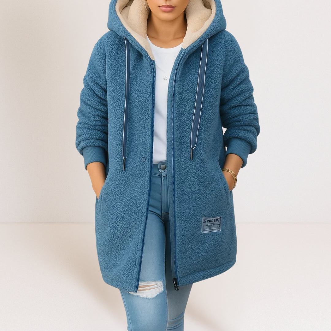 Damen Fleecejacke mit Kapuze Warm Beige - Eveloria