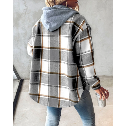 Eveloria Damen Hoodie Kariert Mit Knopfverschluss