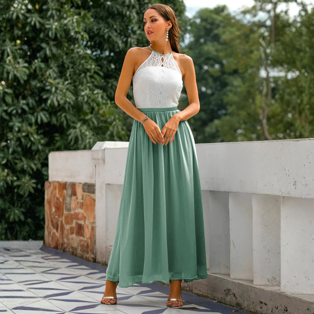Damen Neckholder Maxikleid Hochzeitsgast Kleid