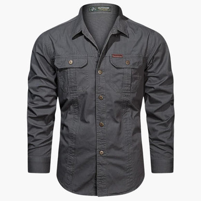 Herren Langarmhemd Cargo Baumwolle Beige