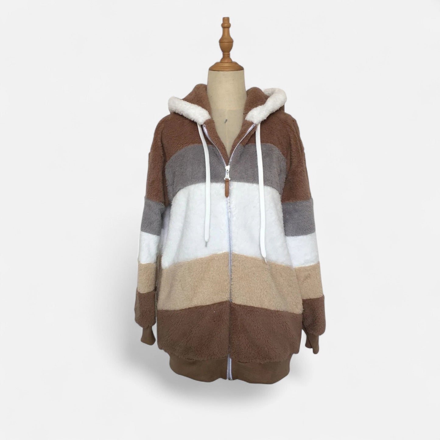 Damen Oversized Jacke mit Kapuze Gestreift