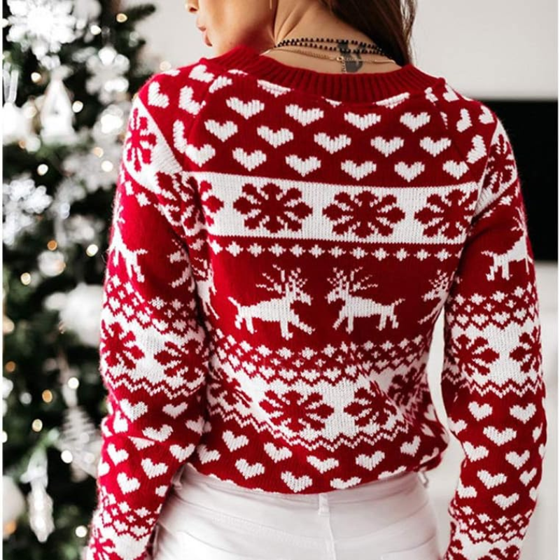 Eveloria Damen Strickpullover Rot Weihnachten