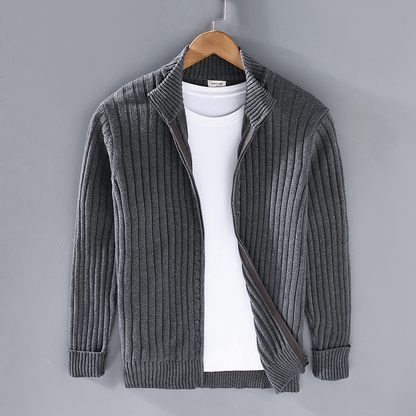 Herren Strickjacke Reißverschluss Gerippt Beige