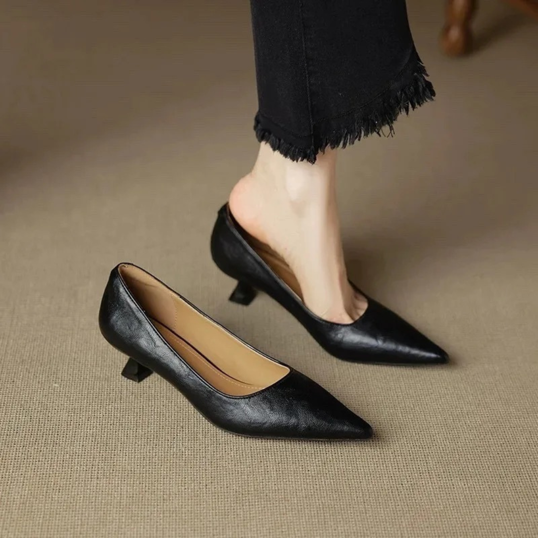Damen Pumps Klassisch Spitze Niedriger Absatz
