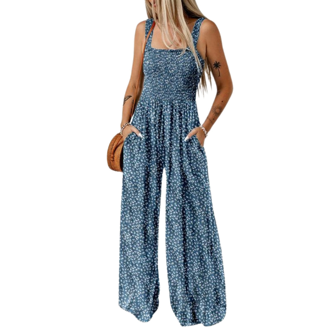 Damen Jumpsuit Blumenmuster Weites Bein Elegante Farbe