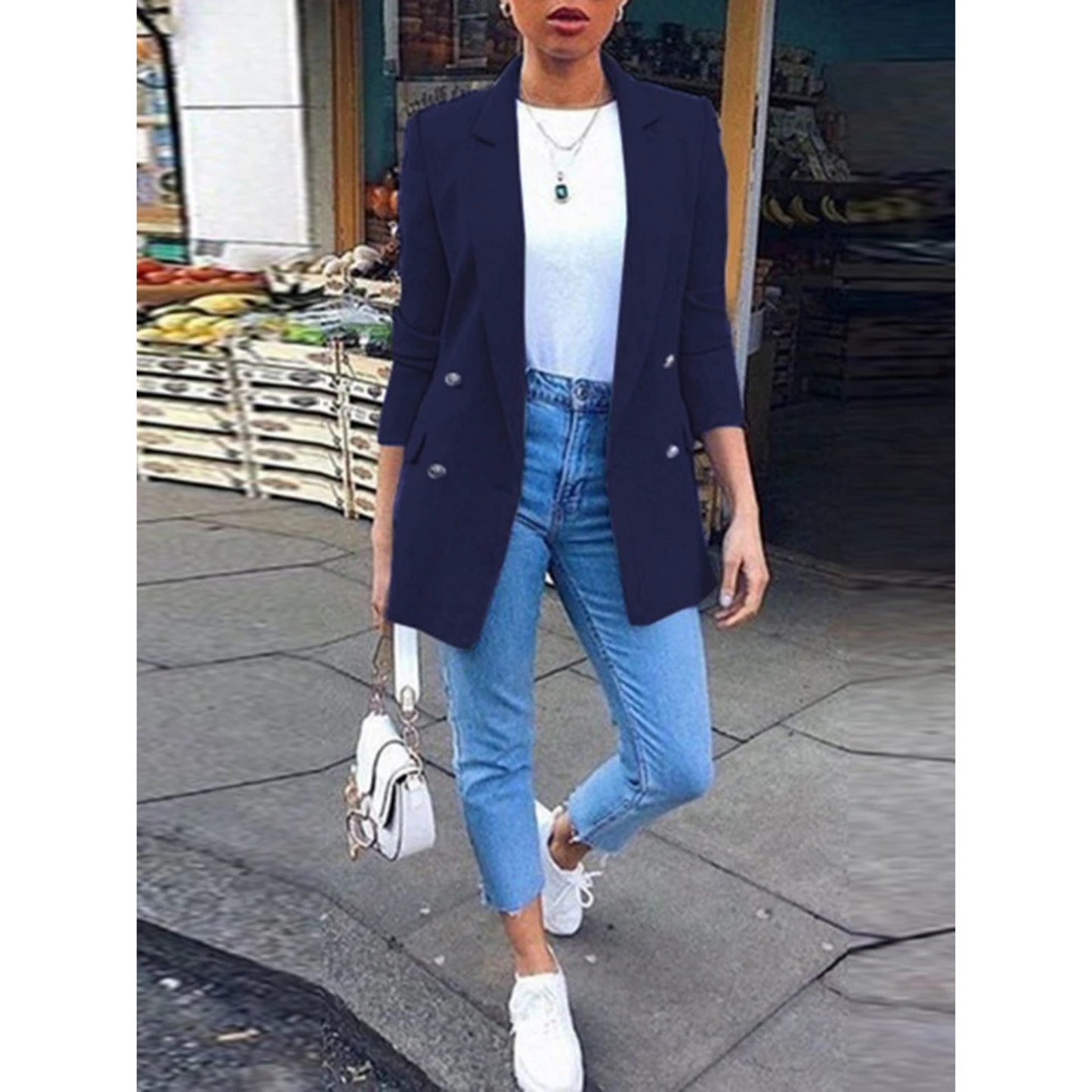 Eveloria Damen Blazer Mittellang Einfarbig