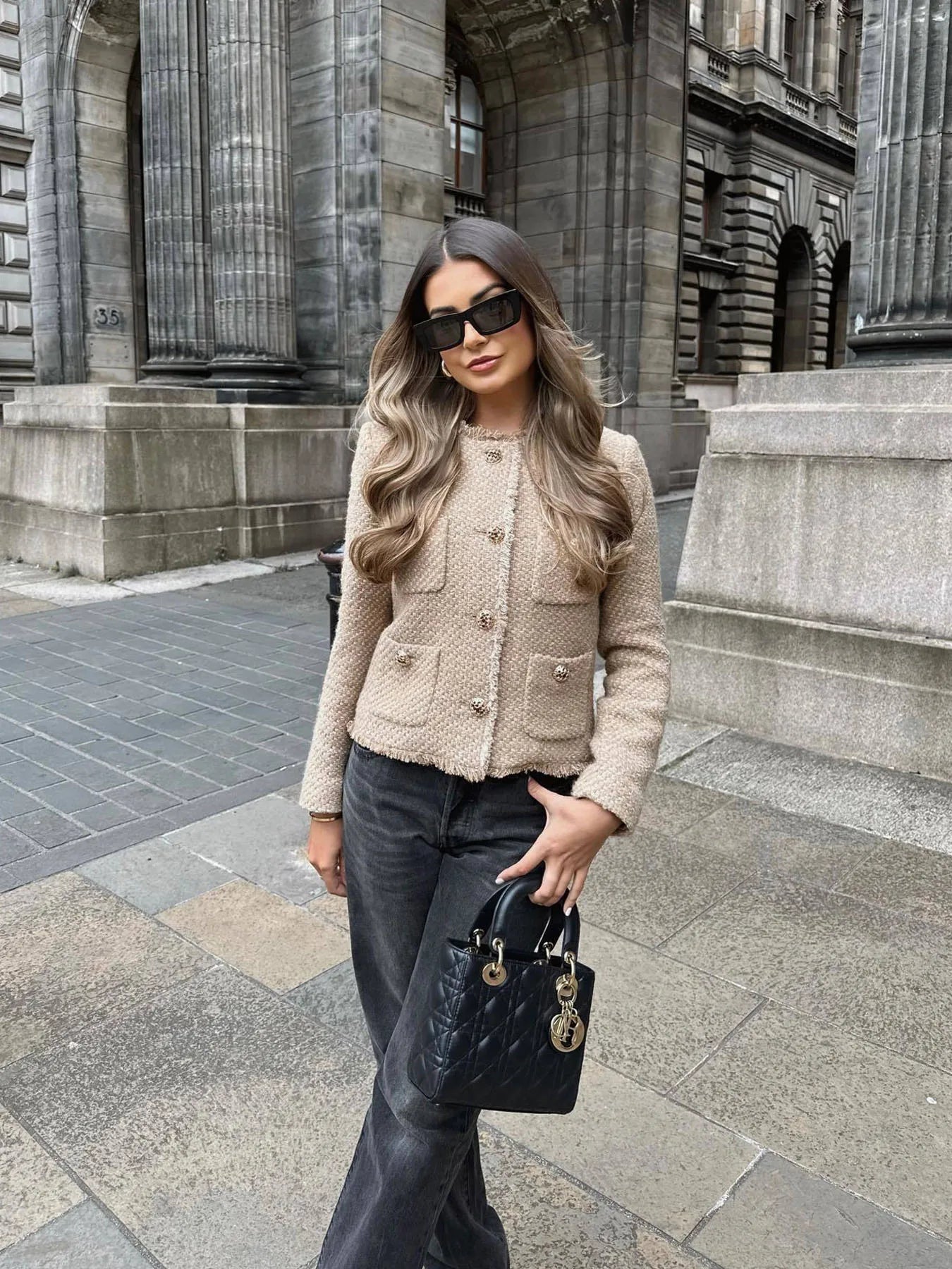 Eveloria Damen Tweedjacke Elegant Kurz