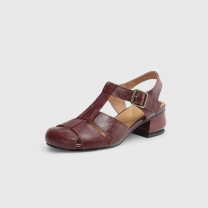Damen Vintage-Sandalen Peeptoe Blockabsatz