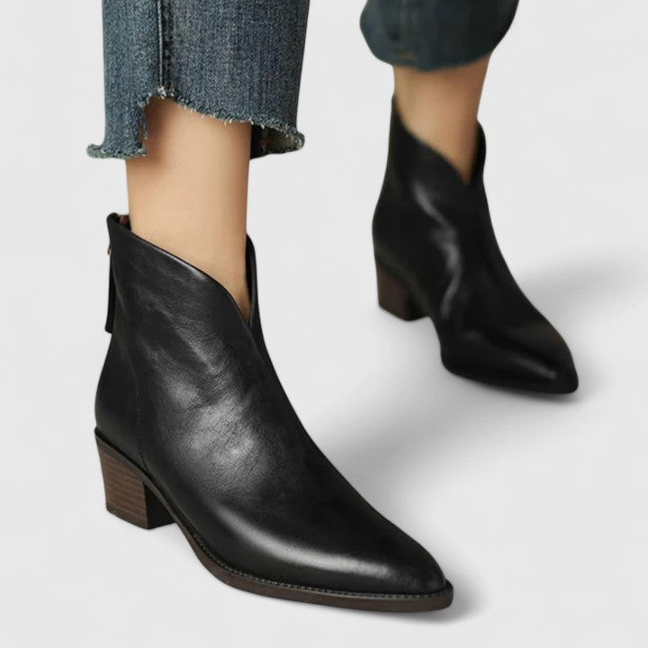 Damen Stiefeletten Blockabsatz Elegantes Leder