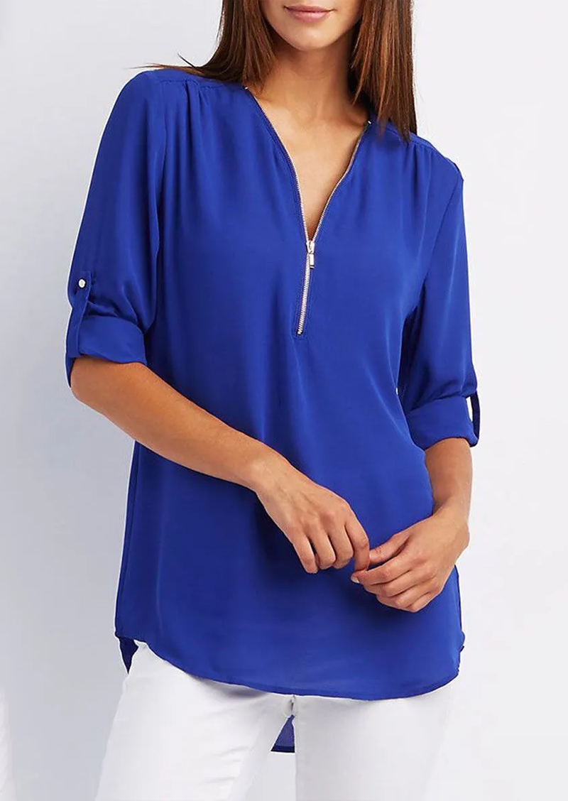 Eveloria Damen Chiffonbluse Mit Reißverschluss