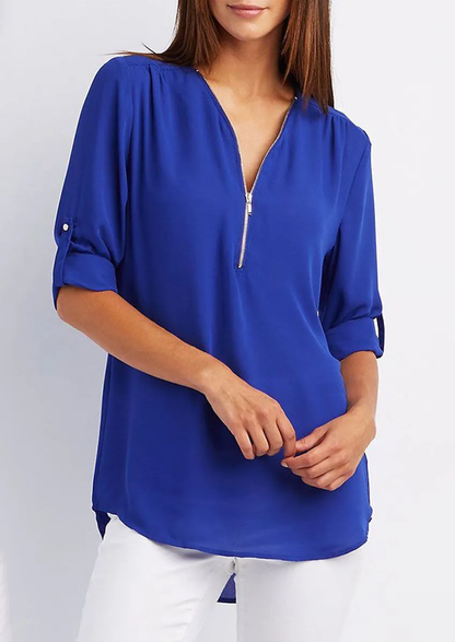 Eveloria Damen Chiffonbluse Mit Reißverschluss