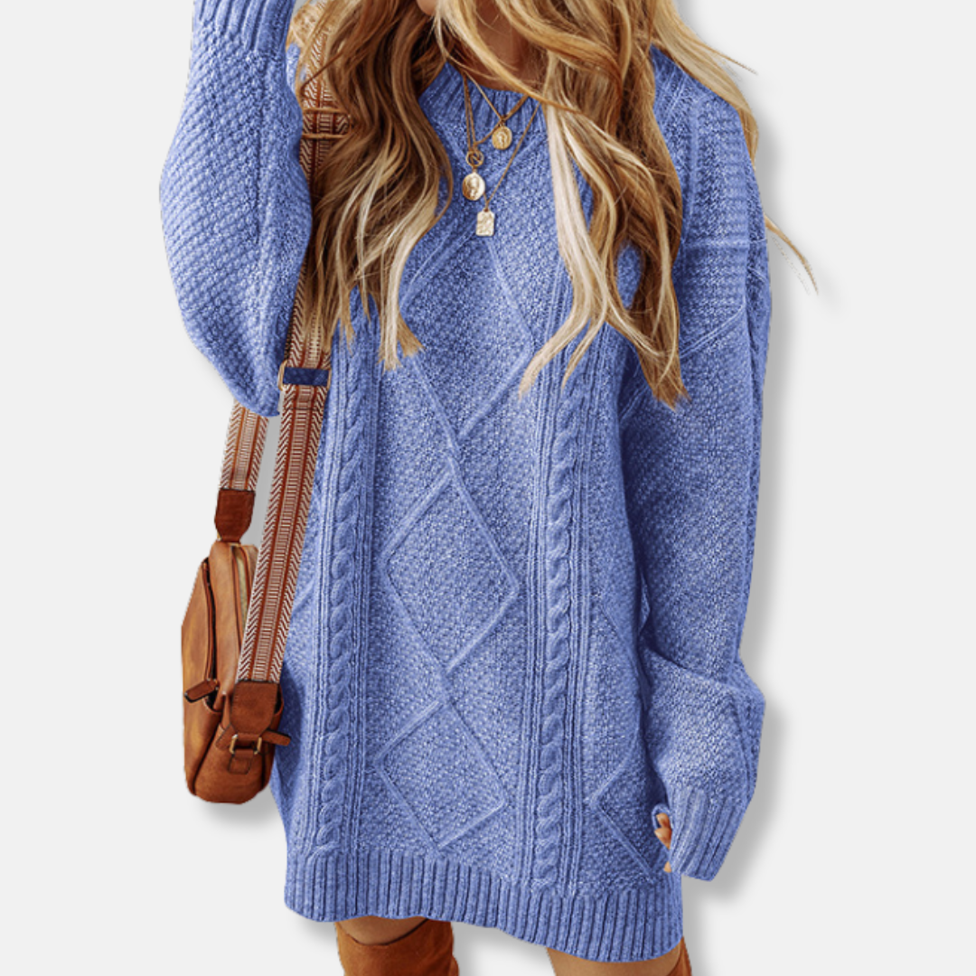 Eveloria Damen Sweatshirt Kabelstrick Lockere Passform Knielang