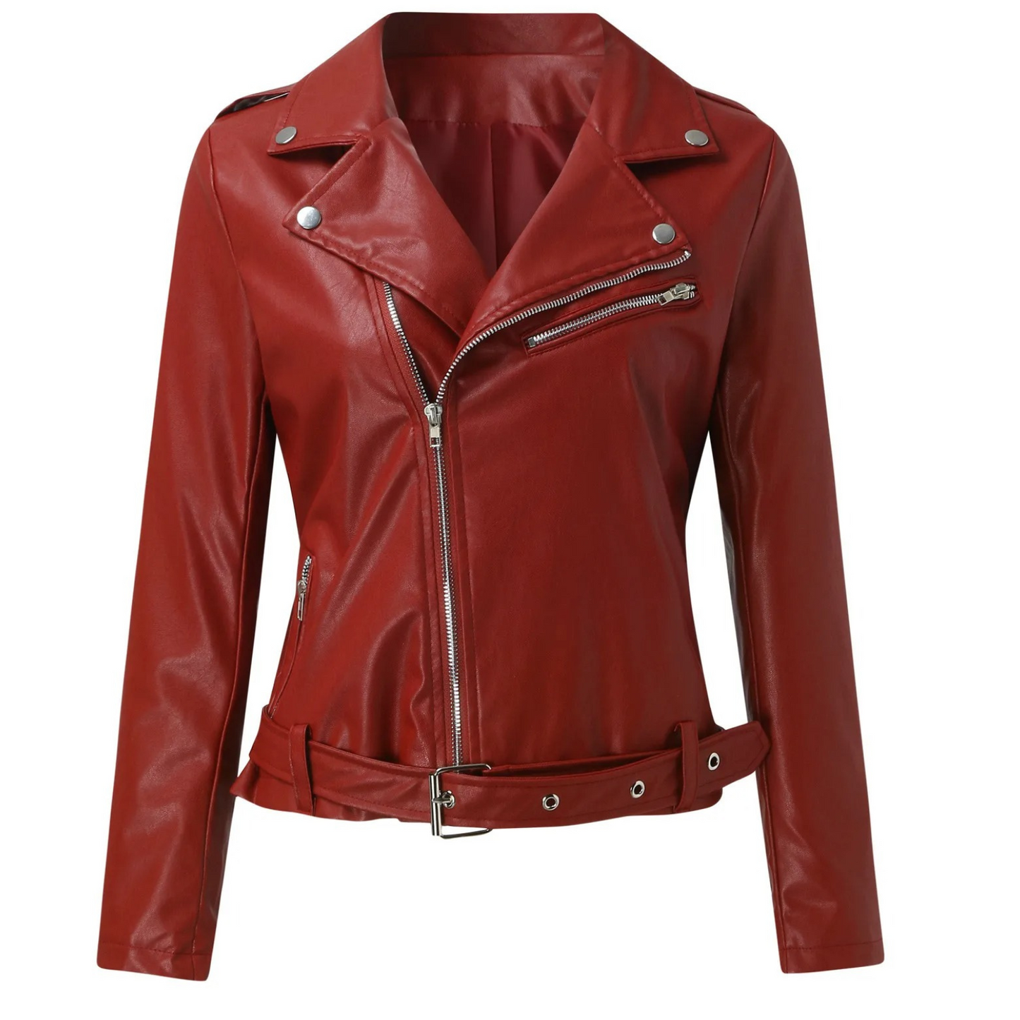 Eveloria Damen Bikerjacke Leder Gürtel