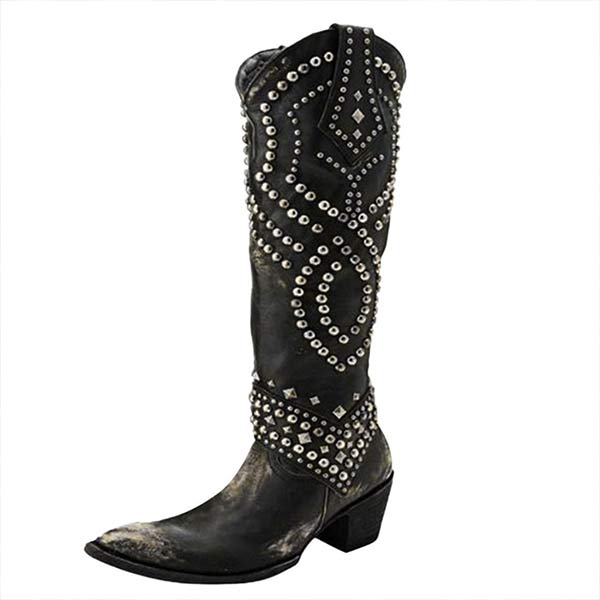 Eveloria Damen Cowboystiefel Absatz Leder