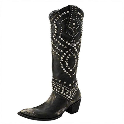 Eveloria Damen Cowboystiefel Absatz Leder