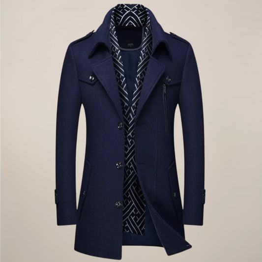 Herren Wintermantel Lang Knopfleiste Woll-Look Schwarz - Eveloria