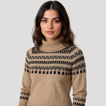 Damen Rollkragen Strickpullover Frühlingsmuster Blau