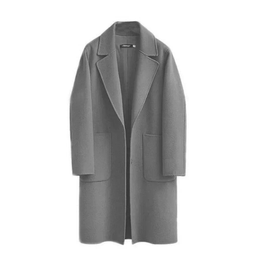 Damen Trenchcoat Wollmischung Lässig Lang Revers-Taschen - Eveloria