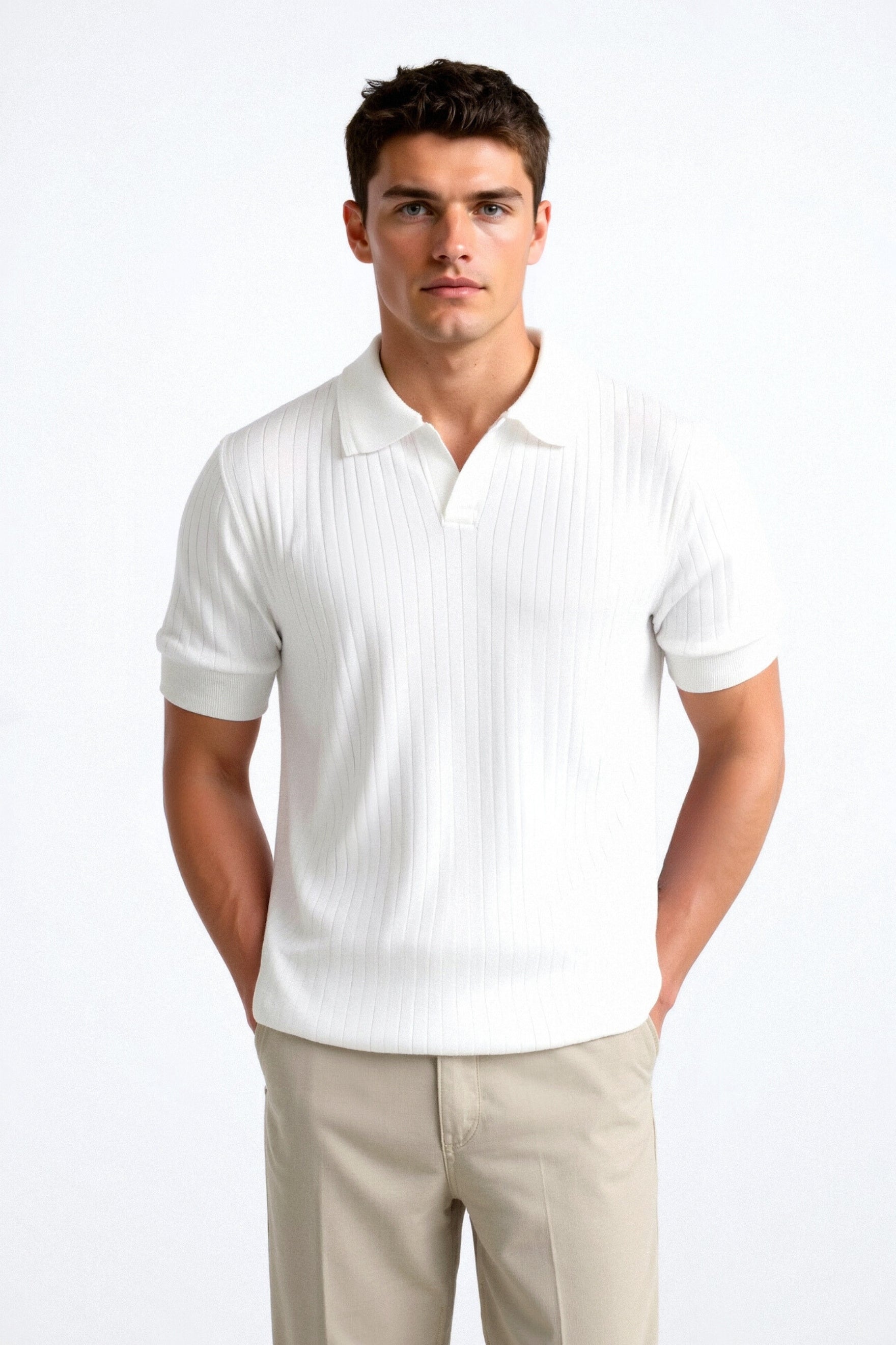 Herren Poloshirt Kurzärmelig Gerippt Elegant Weiß - Norvielle