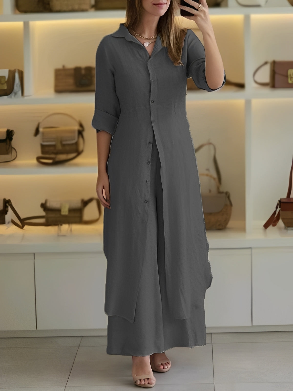 Damen Freizeitset 2-teilig Leicht Baumwolle Beige