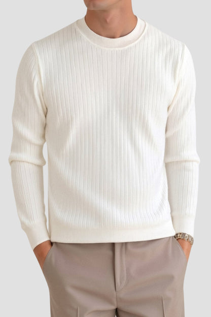 Herren Feinripp Langarmshirt Minimalistisch Weiß