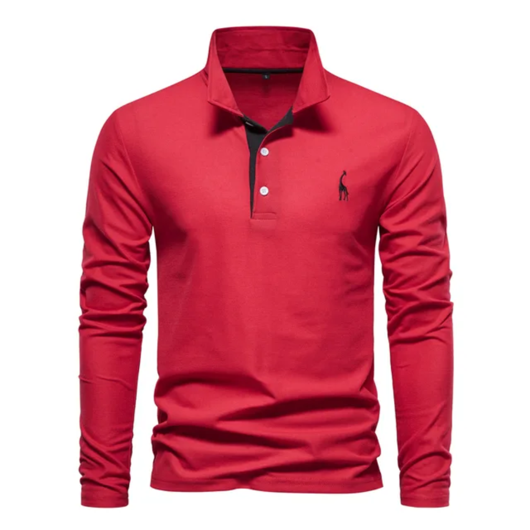 Herren Langarm Polo-Shirt Baumwolle Lässig Weiß