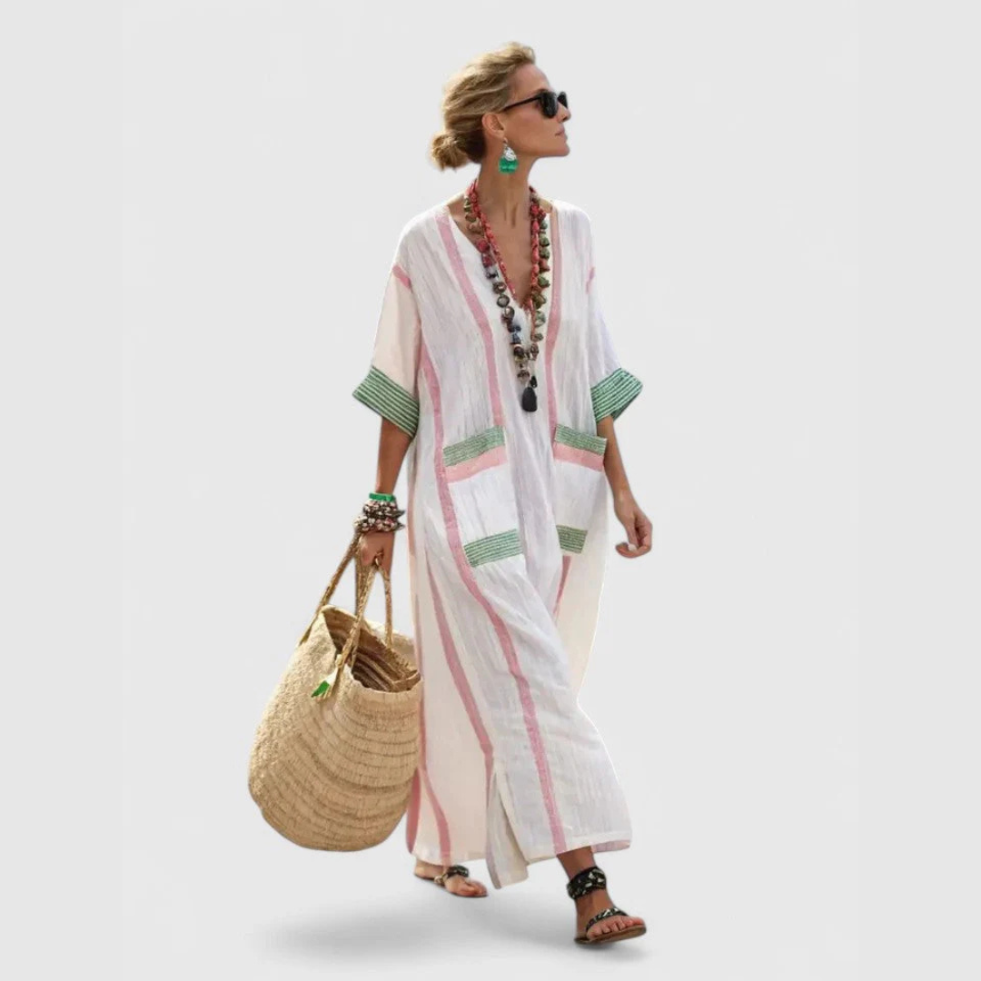 Anke Damen Maxi-Kleid V-Ausschnitt Leicht Lockeres Design - Eveloria