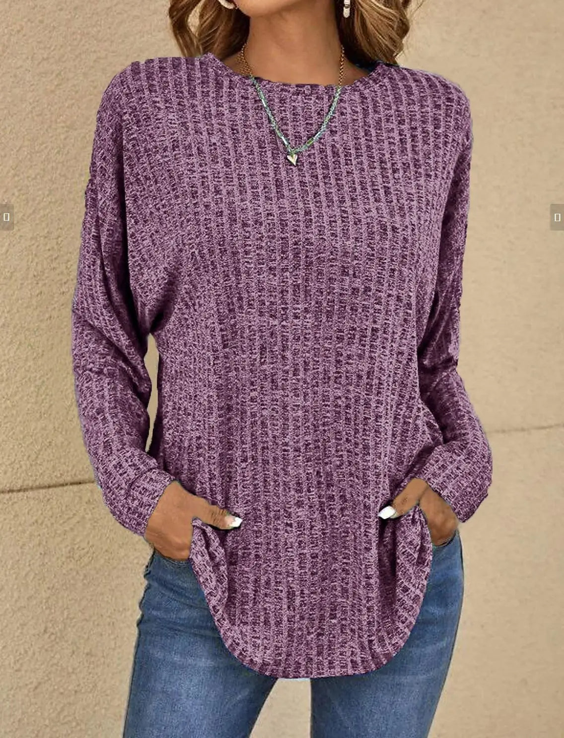 Damen Pullover Weiches Strick Gerippt Langarm Lässig