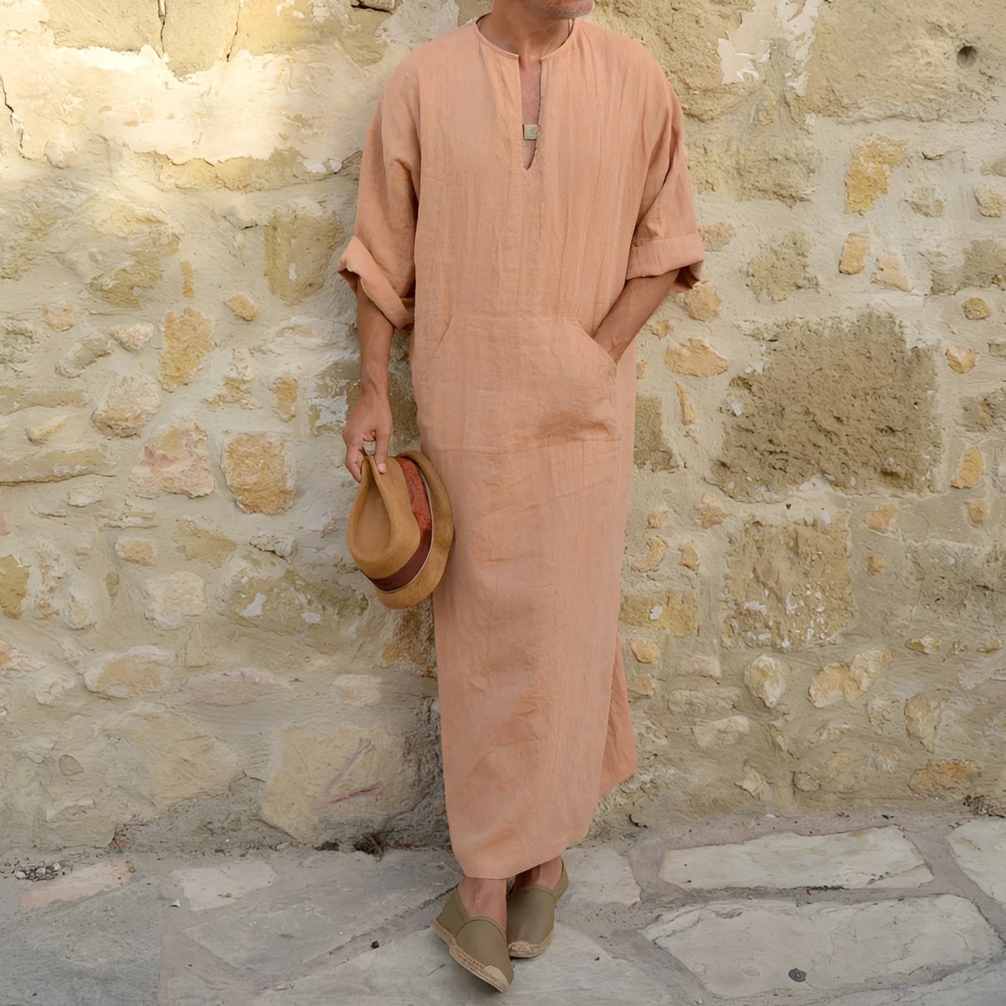 Herren Hemdkleid Langes Minimalistisches Kleid Mit Seitenschlitz