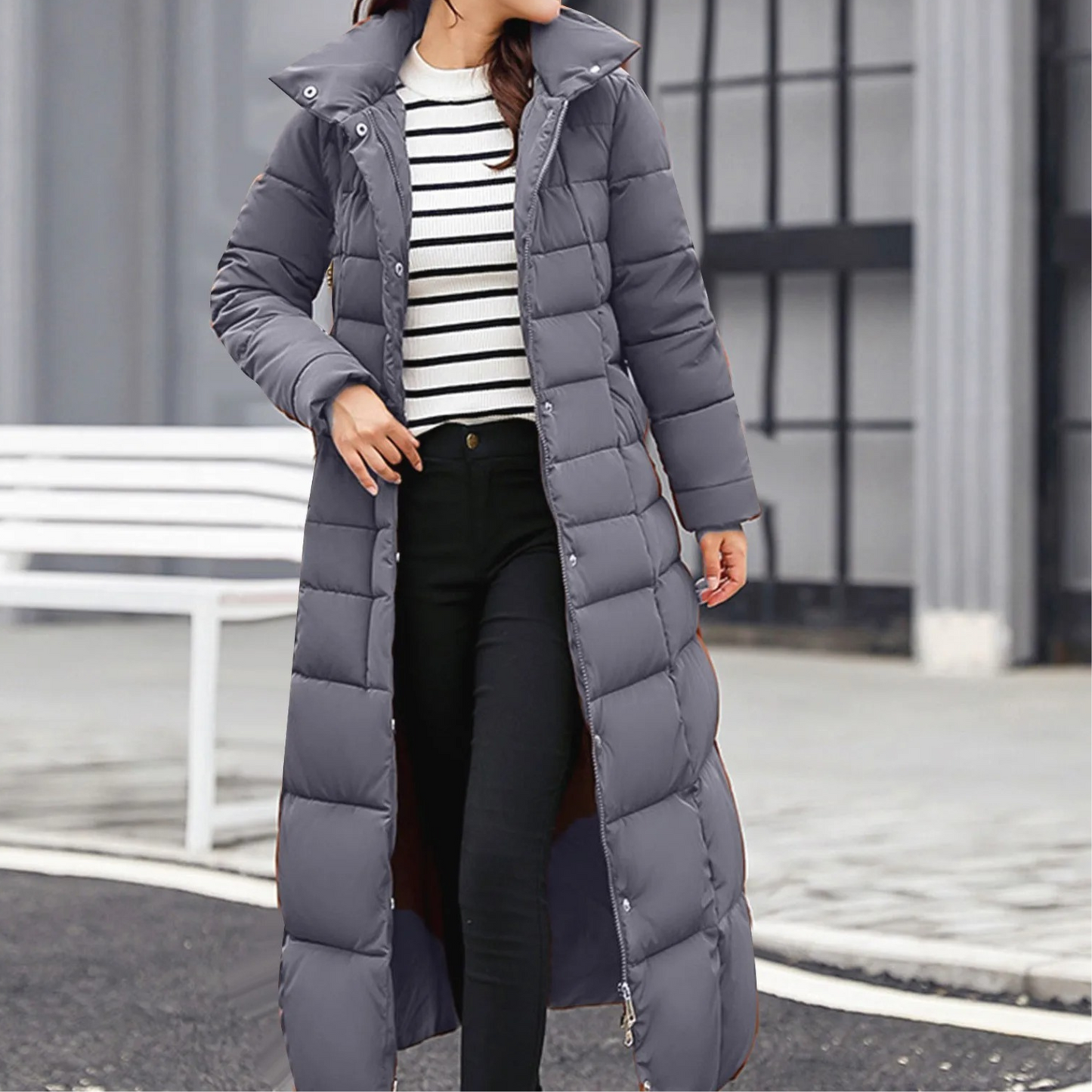 Damen Pufferjacke Elegantes Design Umlegekragen