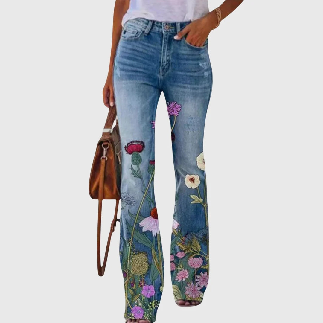 Damen Enge Jeans Blumenbedruckt