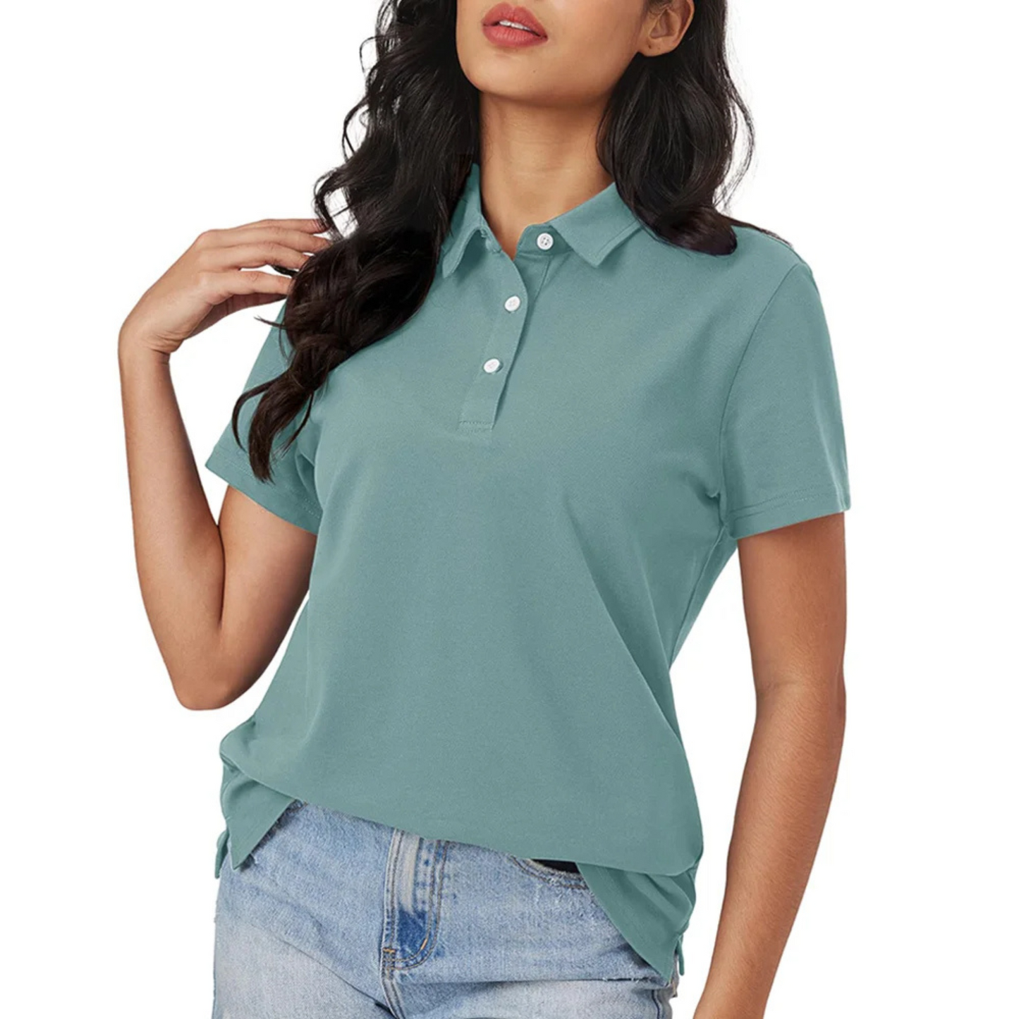 Eveloria Damen Polo Blau Seide Atmungsaktiv Leicht