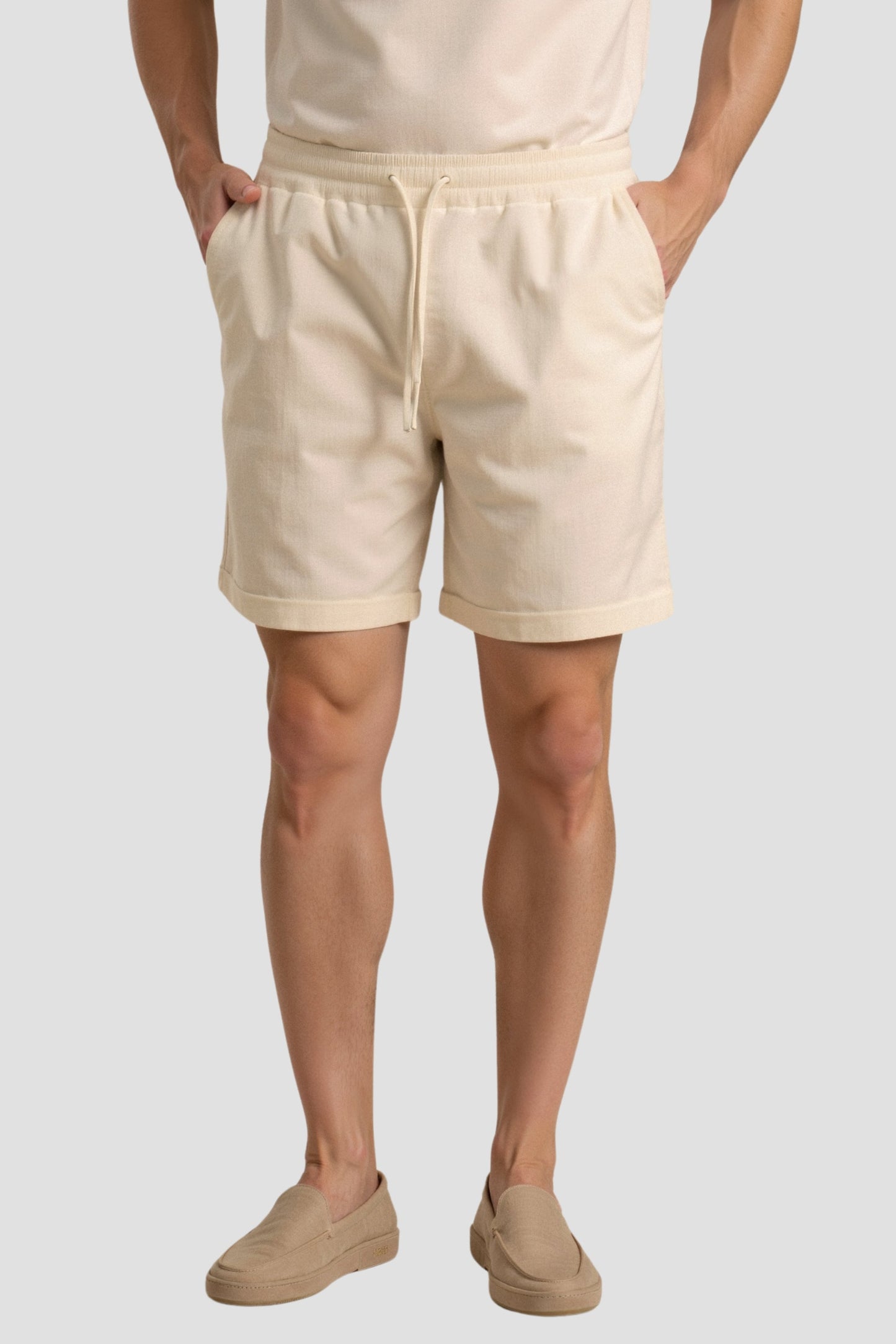 Herren Shorts Beige Kordelzug Komfort