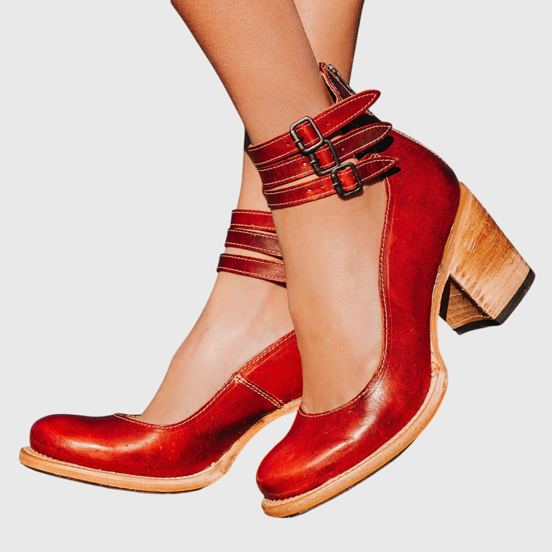 Damen Blockabsatz Stiefel Schnallenriemen
