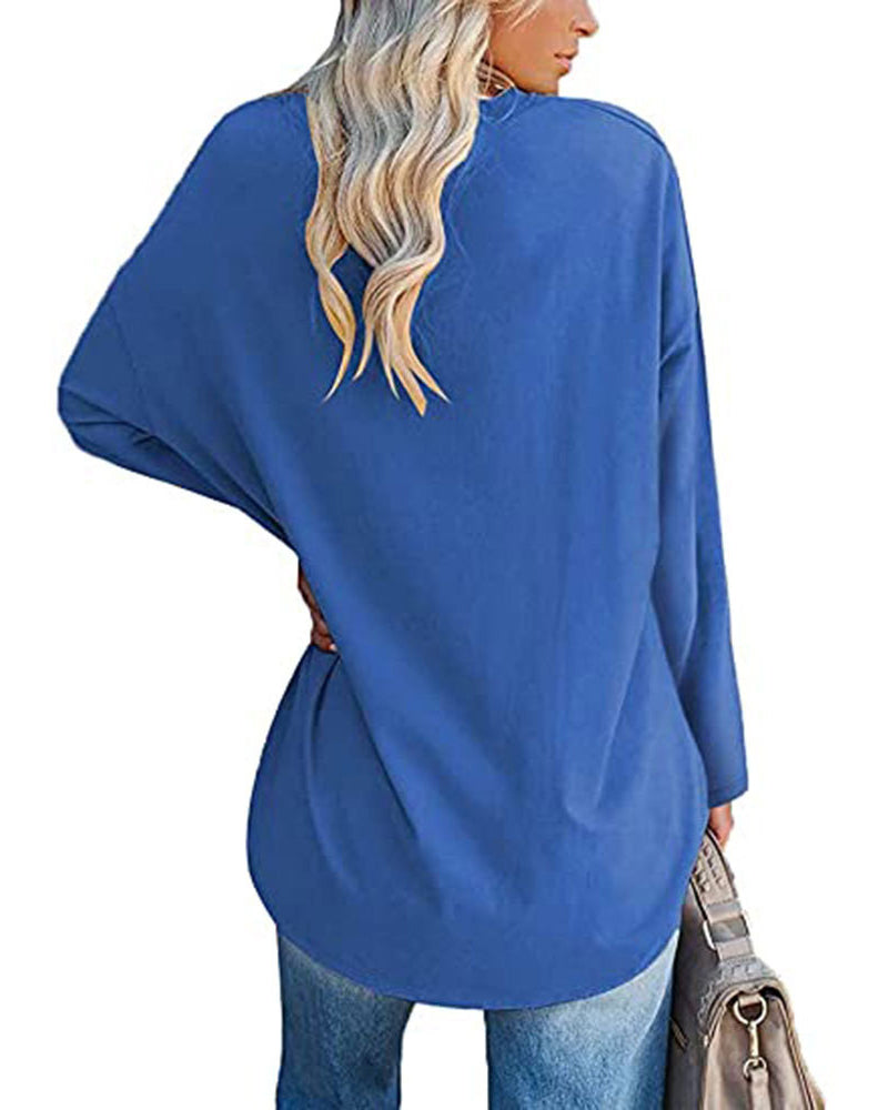 Eveloria Damen Langarm T-Shirt V-Ausschnitt Einfarbig - Eveloria