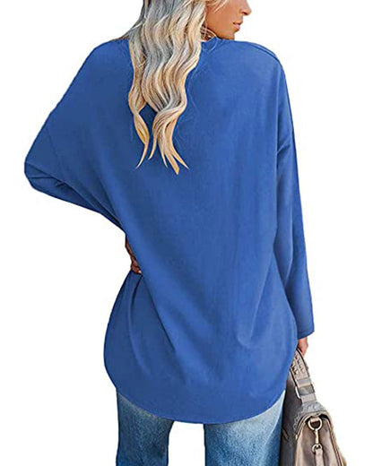 Eveloria Damen Langarm T-Shirt V-Ausschnitt Einfarbig - Eveloria