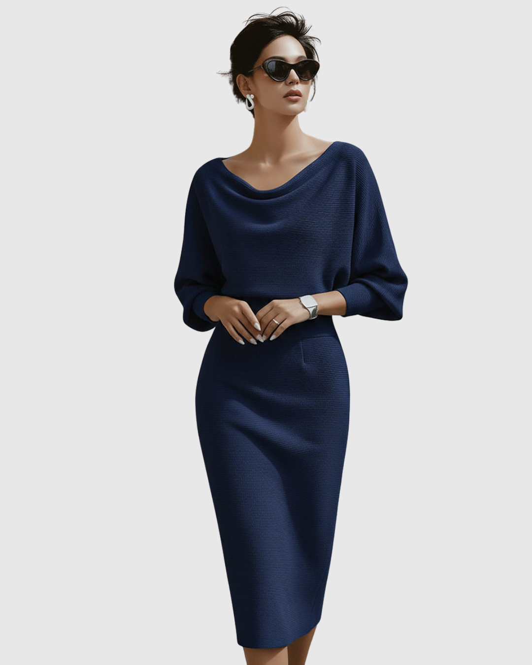 Damen Midikleid Elegantes Drapierkleid Fließend