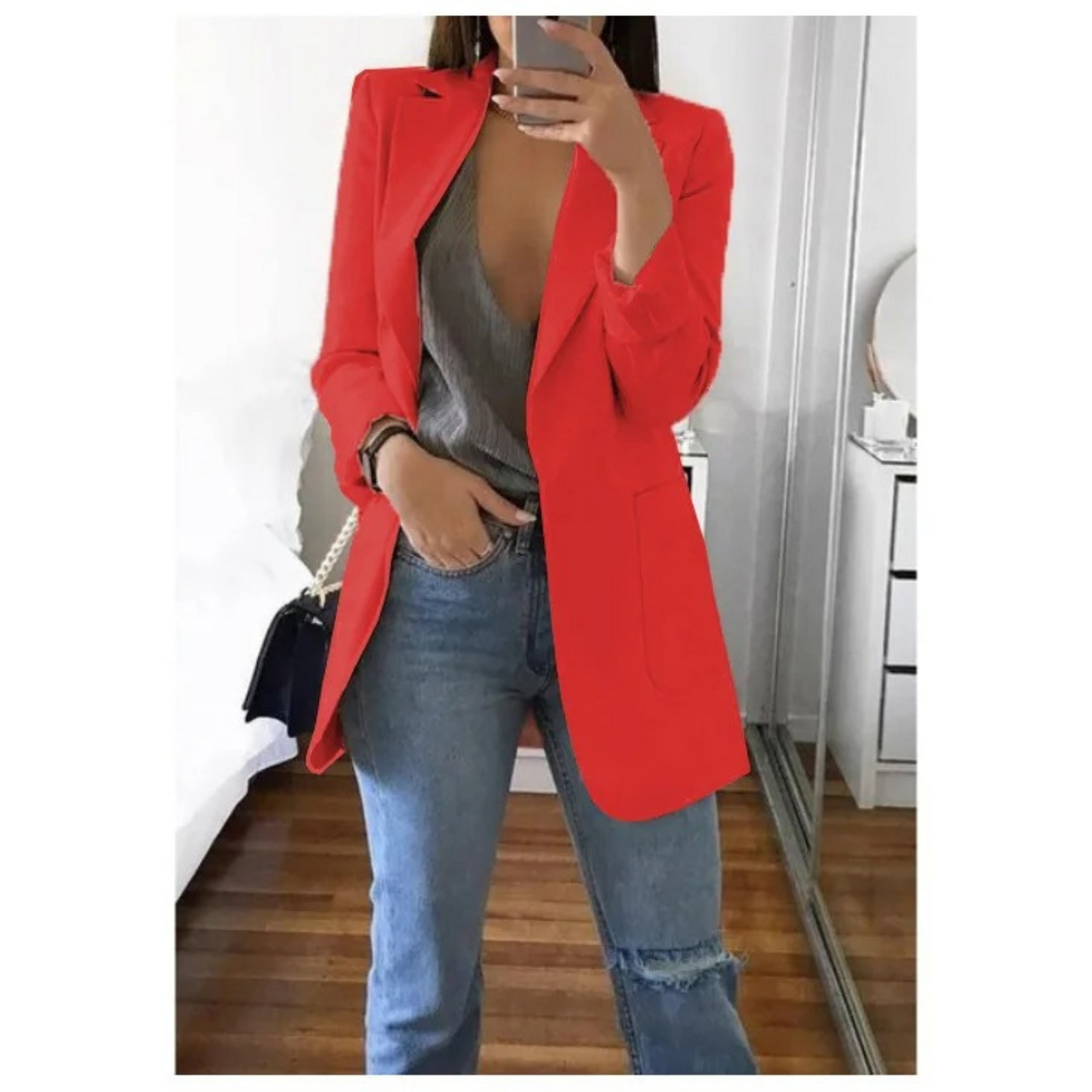 Damen Doppelreihiger Blazer Bürooutfit mit Druck