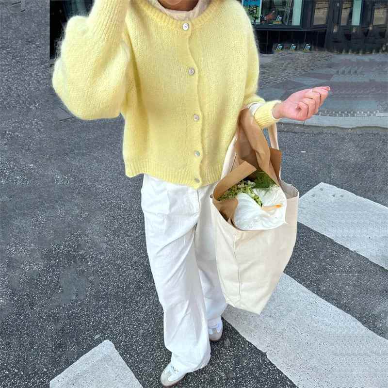 Damen Strickcardigan Weich Knöpfe Beige
